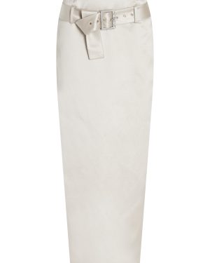 Wiederhoeft - Exclusive Belted Satin Midi Pencil Skirt - Light Grey - US 0 - Moda Operandi
