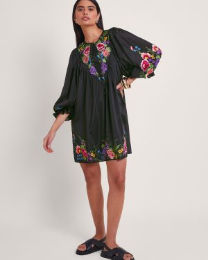 Winny Embroidered Tunic Dress Black