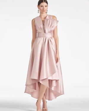 With Cocktail Dress Beautiful A-Line Tea-Length V-Neck Bows Satin Fabric