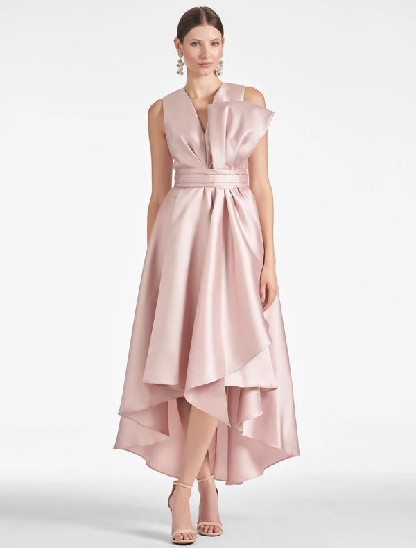 With Cocktail Dress Beautiful A-Line Tea-Length V-Neck Bows Satin Fabric