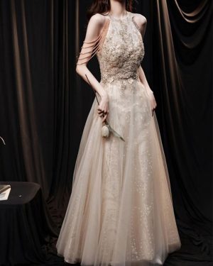 With Cocktail Dress Beautiful Floor-Length Princess Silhouette Halter Flowers