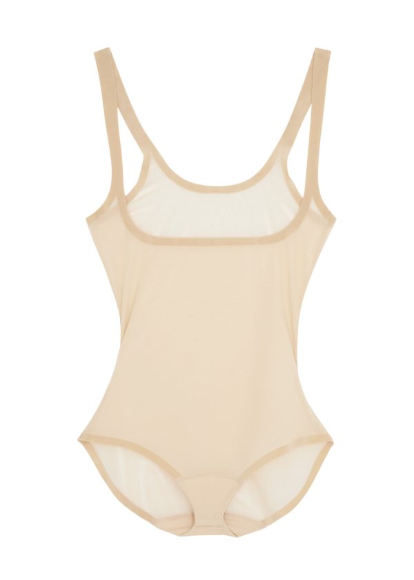 Wolford Control Velvet-trimmed Tulle Bodysuit - Beige - 38 (UK10 / S)