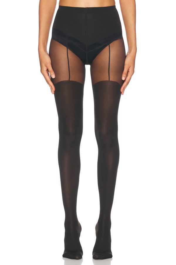 Wolford Garter Belt Tights in Black - Black. Size S (also in XS).