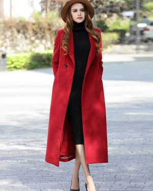 Woman Wrap Coat Solid Color Turndown Collar Sash Winter Long Coat 2025