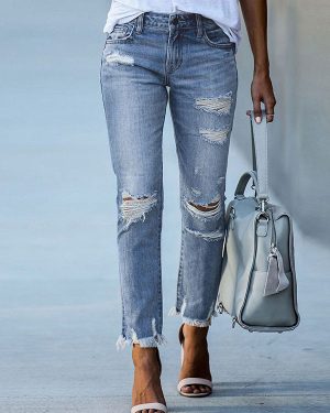 Woman's Jeans Modern Distressed Skinny Polyester