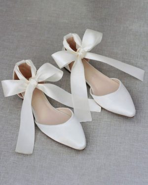 Women Ballerinas Bows Pointed Toe Satin Lace Up Eric White Ballet Flats