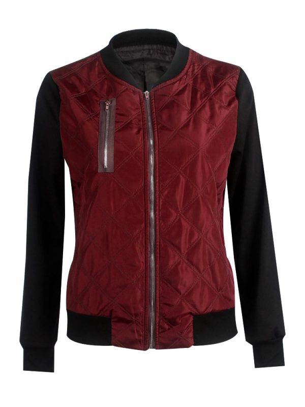 Women Bomber Jacket Stand Collar Quilted Jackets