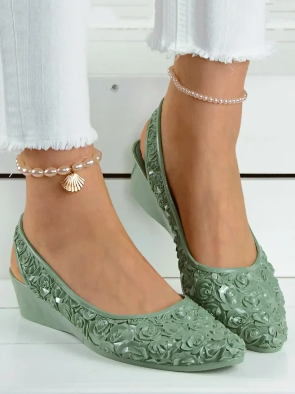 Women Casual Floral All Season Daily PVC Pointed Toe Beach Style PVC EVA Shallow Shoes