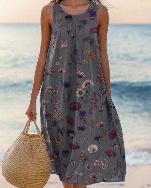 Women Casual Floral Summer Micro-Elasticity Household Sleeveless A-Line Regular No Dresses