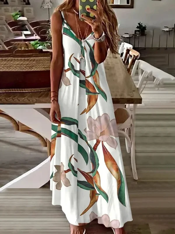 Women Casual Floral Summer Polyester V neck Printing Micro-Elasticity Daily Slip Dress Dresses