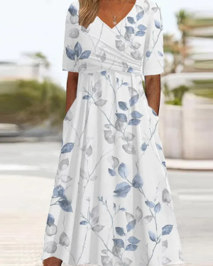 Women Casual Floral Summer Printing Micro-Elasticity Short Sleeve A-Line Regular No Dresses
