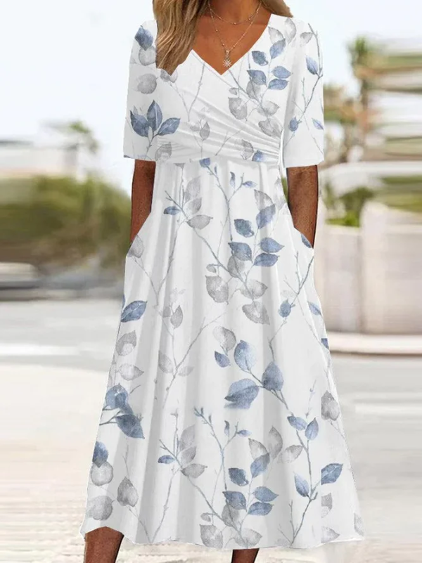 Women Casual Floral Summer Printing Micro-Elasticity Short Sleeve A-Line Regular No Dresses