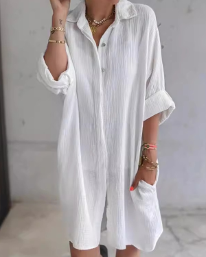 Women Casual Plain Spring/Fall No Elasticity Daily Regular Fit Long Sleeve A-Line Shirt Collar Dresses