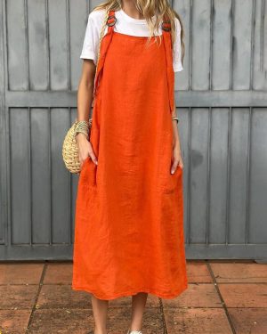 Women Casual Plain Summer Polyester Natural Daily Loose Maxi Slip Dress Dresses
