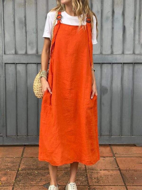 Women Casual Plain Summer Polyester Natural Daily Loose Maxi Slip Dress Dresses