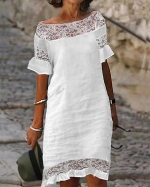 Women Casual Plain Summer Polyester No Elasticity Loose Pullover Short Sleeve Shift Dress Dresses