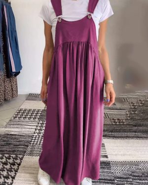 Women Casual Plain Summer Spaghetti Loose Maxi Gallus H-Line No Dresses