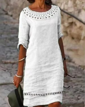 Women Casual Plain Summer Split Joint Lightweight No Elasticity Loose Pullover No Dresses