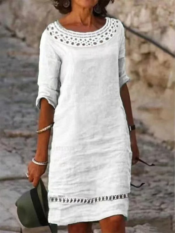 Women Casual Plain Summer Split Joint Lightweight No Elasticity Loose Pullover No Dresses