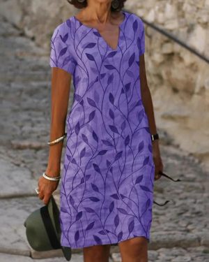 Women Casual Summer Leaf Polyester Lightweight No Elasticity Mini H-Line No Dresses