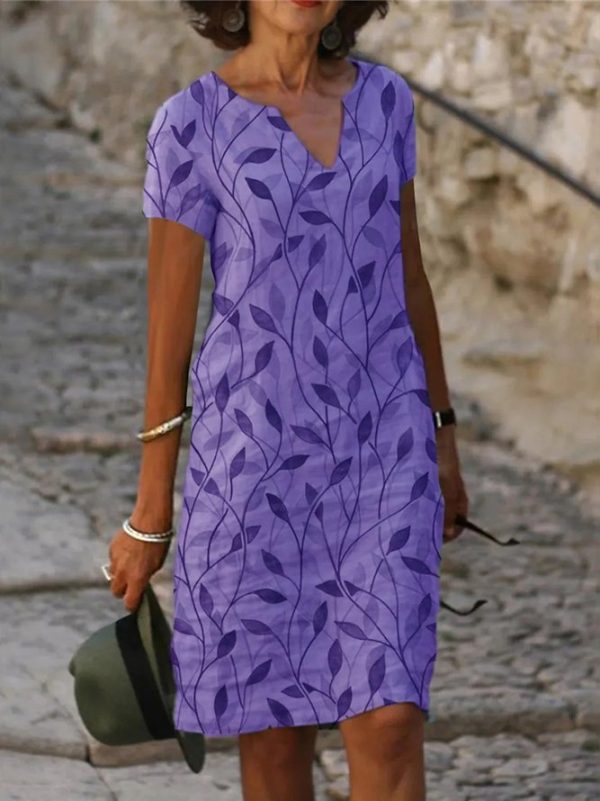Women Casual Summer Leaf Polyester Lightweight No Elasticity Mini H-Line No Dresses