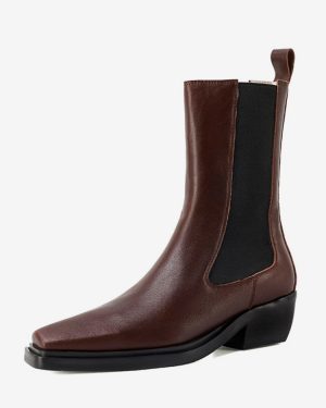 Women Chelsea Boots Square Toe Puppy Heel Ankle Boots