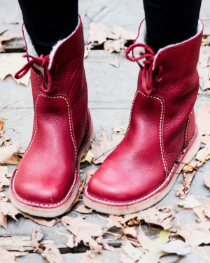 Women Ethnic Plain Autumn Non-Slip Snow Boots Leather Block Heel Closed Toe Lace-Up Chelsea Boots