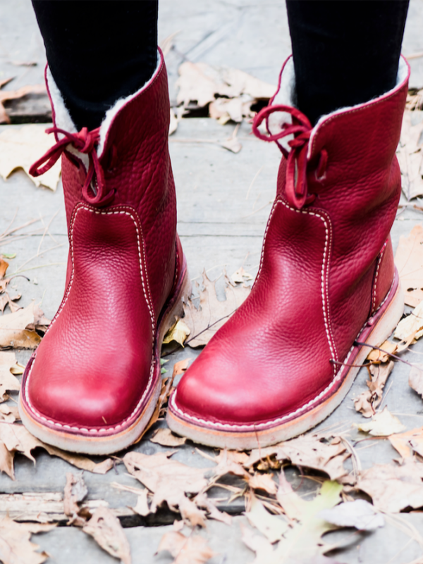 Women Ethnic Plain Autumn Non-Slip Snow Boots Leather Block Heel Closed Toe Lace-Up Chelsea Boots