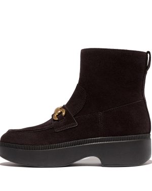 Women F-LUMA Chunky-Snaffle Suede Demi-Wedge Ankle Boots, Full Price