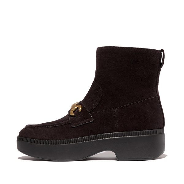 Women F-LUMA Chunky-Snaffle Suede Demi-Wedge Ankle Boots, Full Price