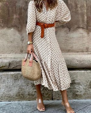 Women Floral Dressy Summer V neck Micro-Elasticity Vacation Short Sleeve Regular Shirt Dress Dresses