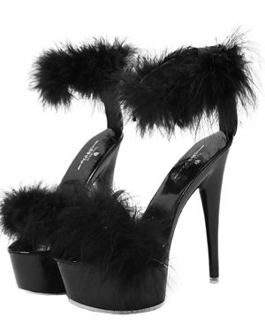 Women High Heels Sandals with Feather Fashion Sandals Fluffy 1 Black