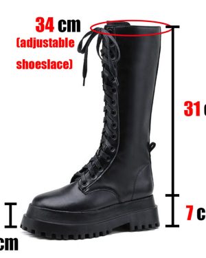 Women Mid Calf Boots Flat Platform Chunky Heels Bottom Female High Boots Autumn Goth Shoes