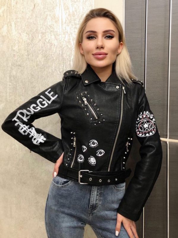 Women Motorcycle Jacket Turndown Collar Long Sleeve Black Pu Leather Polyester Casual Faux Leather Coat Cozy Active Outerwear