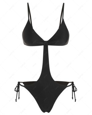 Women One Piece ZAFUL Solid Color String One-piece Swimsuit M Black