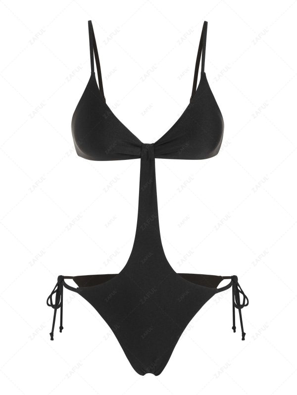 Women One Piece ZAFUL Solid Color String One-piece Swimsuit M Black