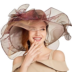 Women Party Church Derby Top Hats Organza Sun Visor Cap Ladies Flowers Fascinators Big Wide Brim Fedoras