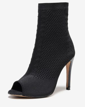 Women Peep Toe Stilettos Ankle Boots Black