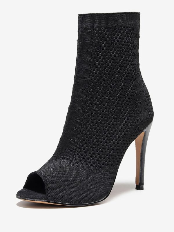 Women Peep Toe Stilettos Ankle Boots Black