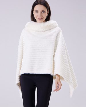 Women Poncho High Collar White Faux Leather Coat Cape
