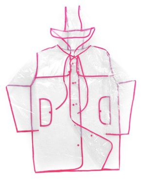 Women Raincoat Hooded Drawstring Buttons See-through EAV Fabric Waterproof Loose Rain