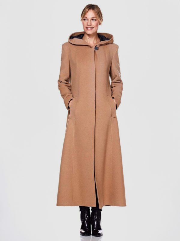 Women Wrap Coat Hooded Warmth Full Length Winter Maxi Wool Blend Coat 2025