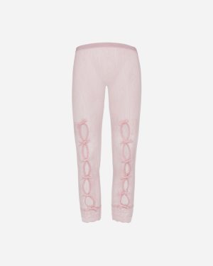 Women s Bownot Lace Cropped Leggings Pink