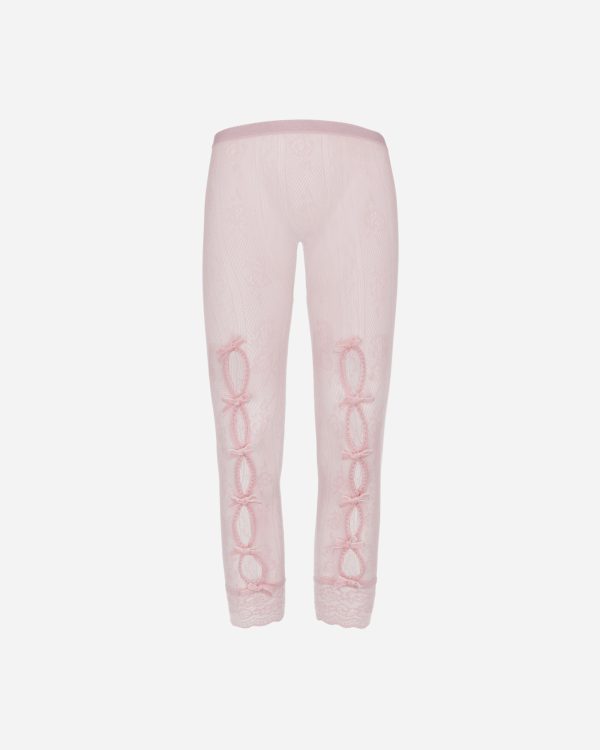 Women s Bownot Lace Cropped Leggings Pink