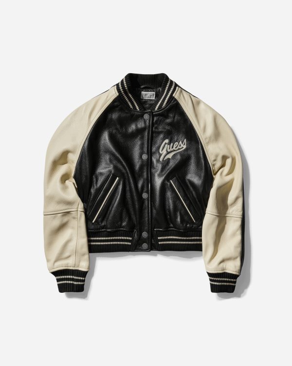 Women s Leather Varsity Jacket Jet Black