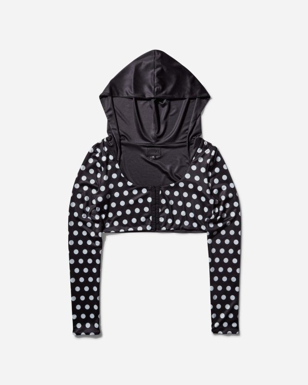 Women s Polka Hooded Crop Top Black / White