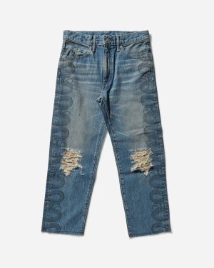 Women s Snake Loop Distressed Cropped Denim Pants Indigo