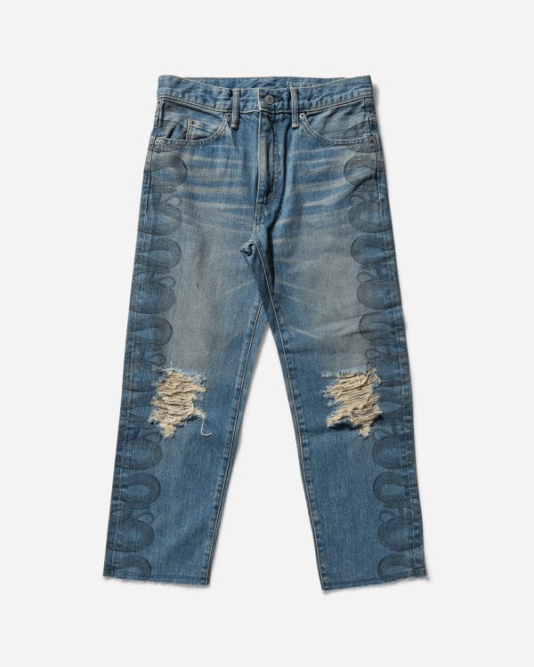 Women s Snake Loop Distressed Cropped Denim Pants Indigo