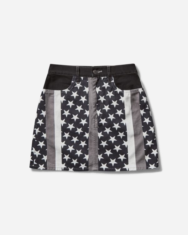 Women s Star Stripe Pattern A-Line Mini Skirt Black