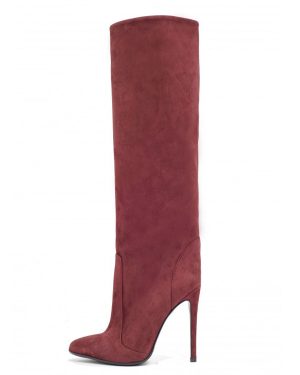 Women 's Wide Calf Boots Suede Stiletto Heel Knee High Boots